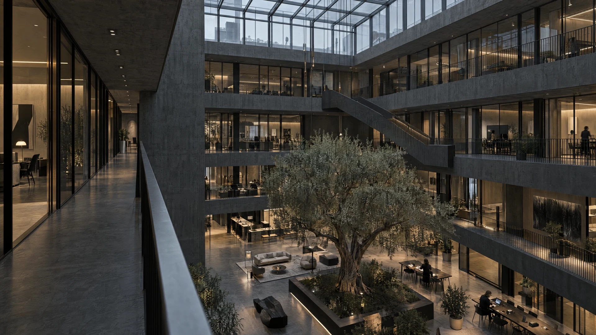 Interior concept of a planted office atrium